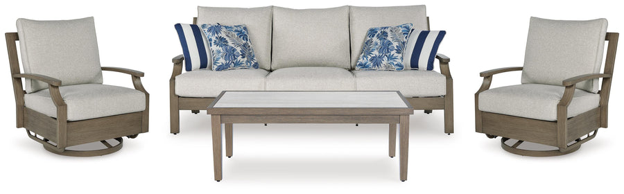 Rainier Ranch Outdoor Sofa and 2 Chairs with Coffee Table