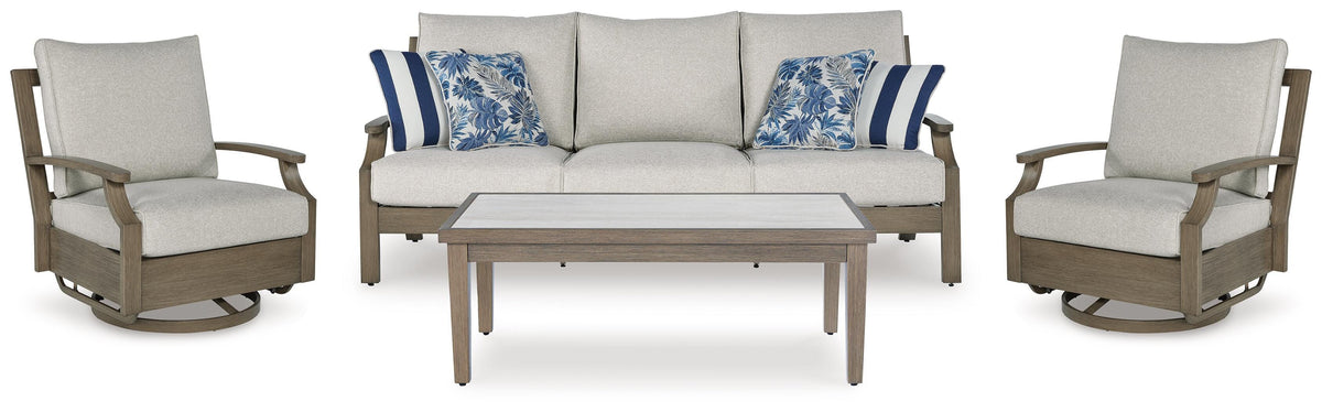 Rainier Ranch Outdoor Sofa and 2 Chairs with Coffee Table