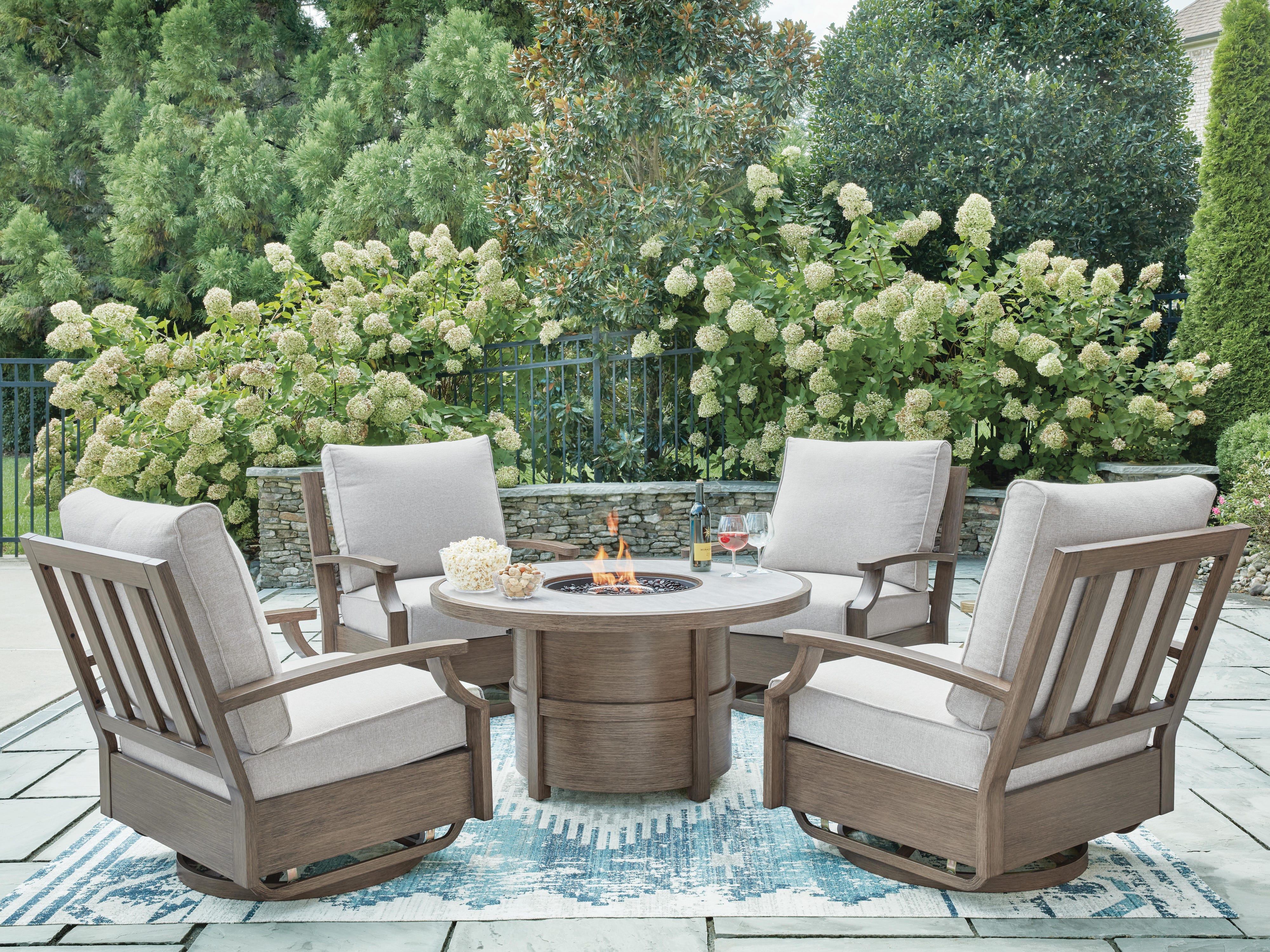 Rainier Ranch Outdoor Fire Pit Table and 4 Chairs