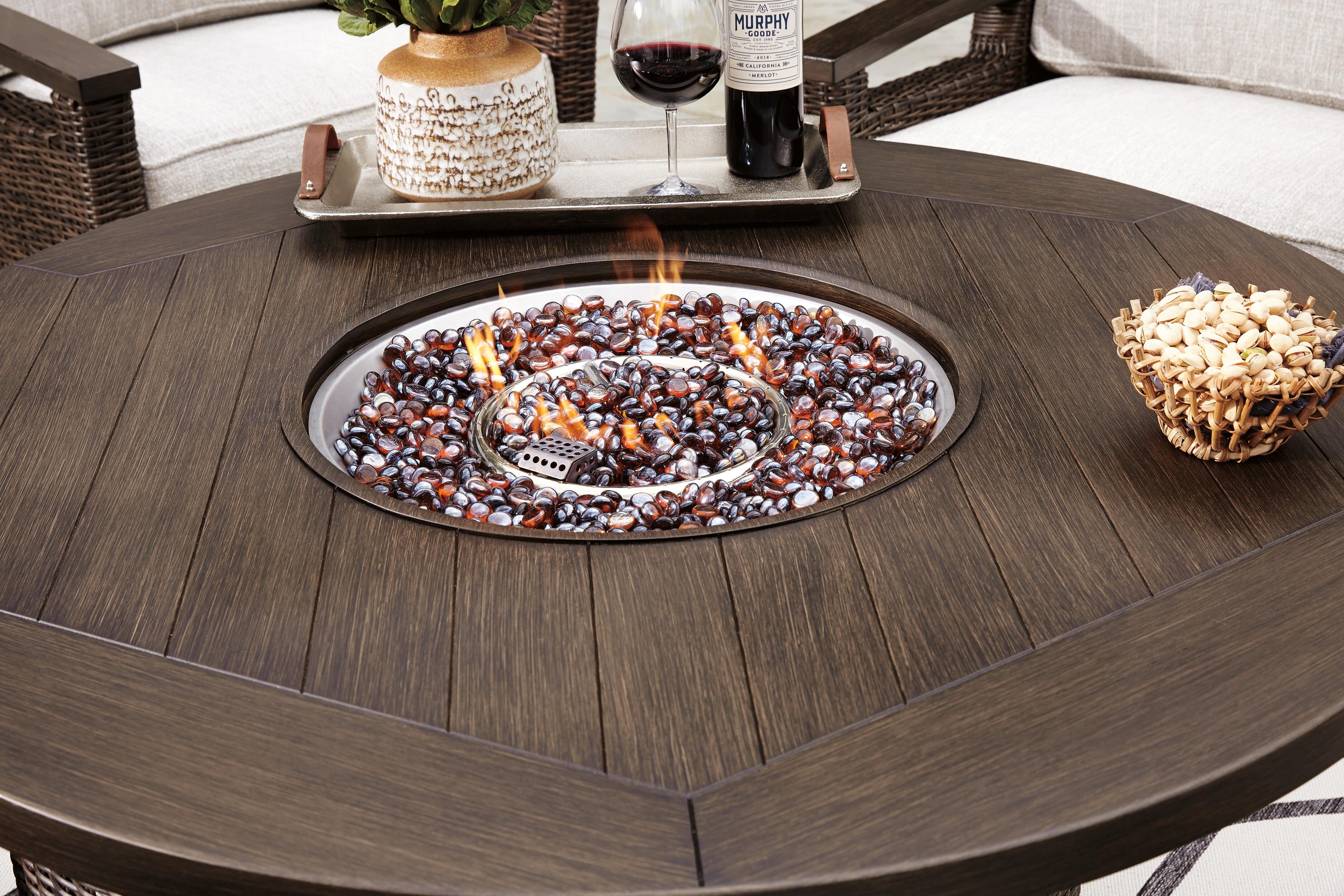 Paradise Trail Outdoor Loveseat, Fire Pit Table and 2 Lounge Chairs