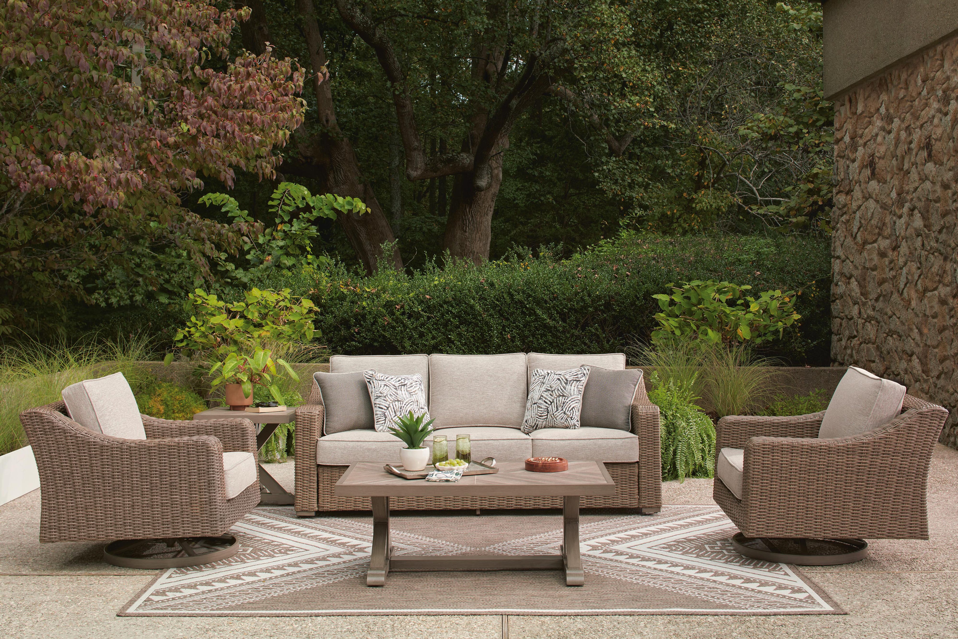 Laguna Heights Outdoor Sofa and 2 Lounge Chairs with Coffee Table and End Table
