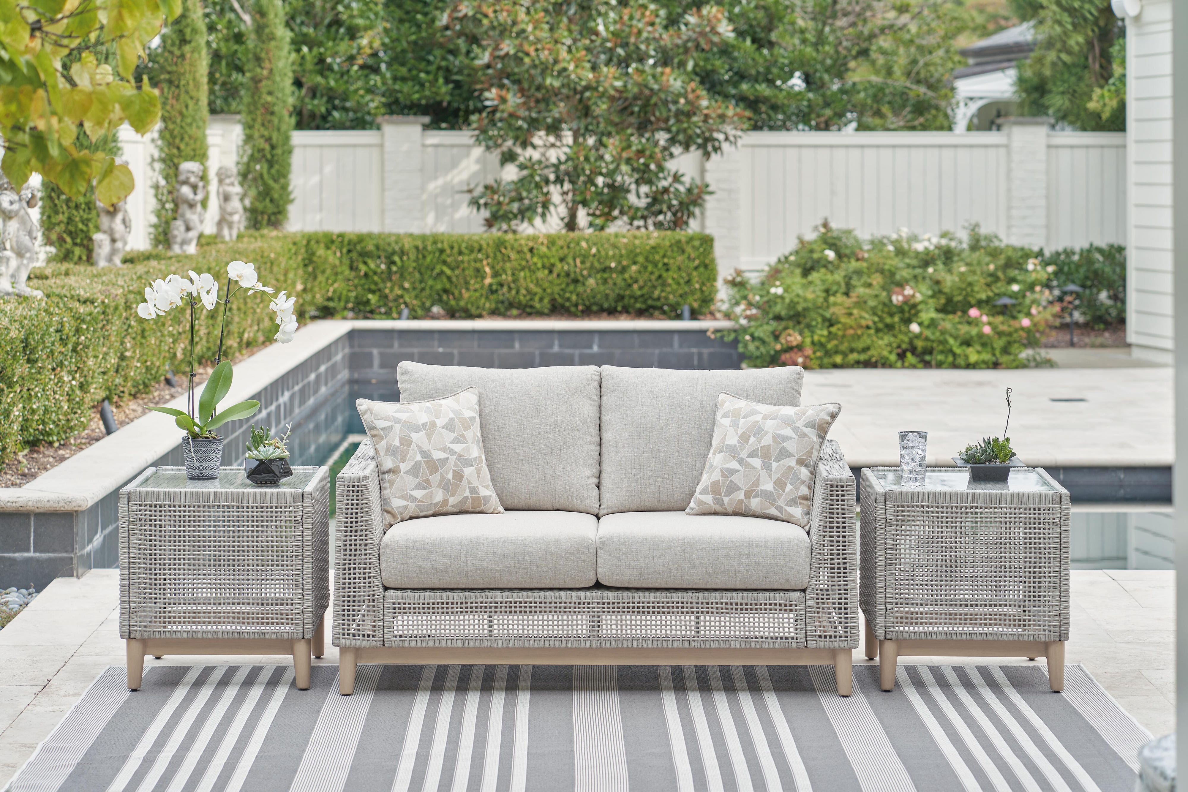 Seton Creek Outdoor Sofa and Loveseat with Coffee Table