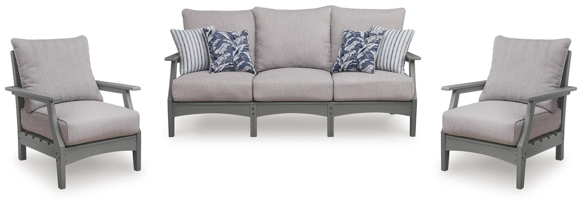 Cove Beach Outdoor Sofa with 2 Lounge Chairs