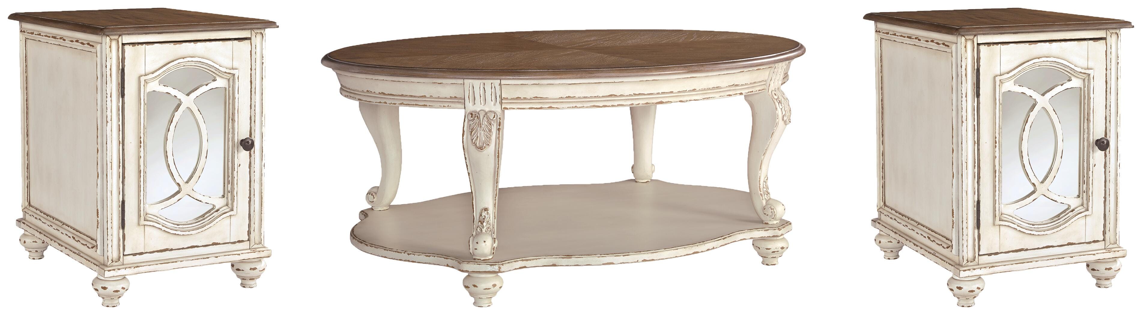 Realyn Coffee Table with 2 End Tables