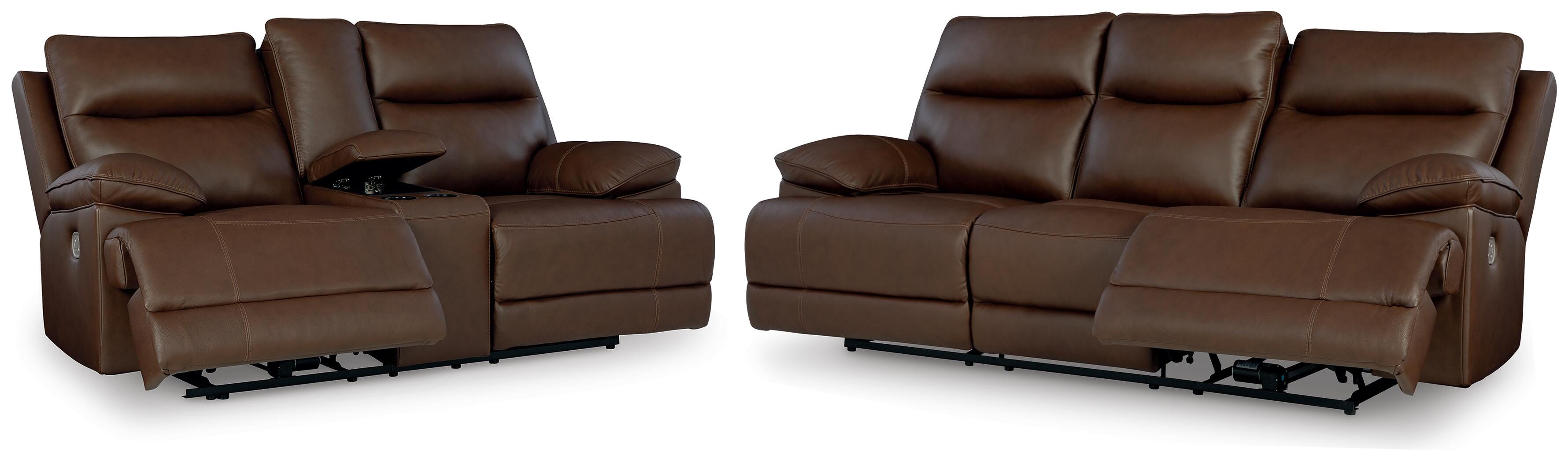 VonRyan Dual Power Leather Reclining Sofa and Loveseat