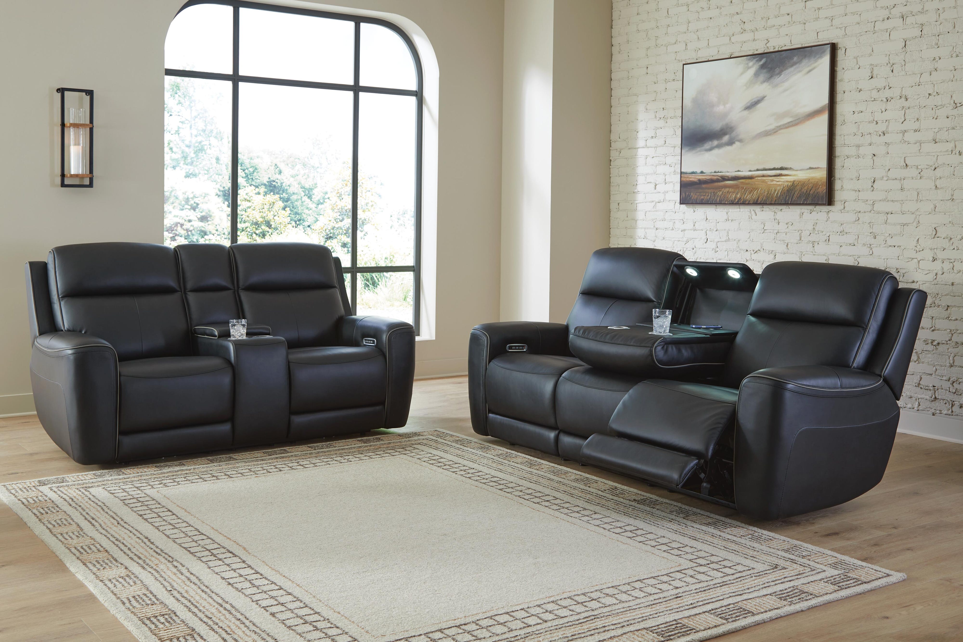 5Z-Relaxation Dual Power Reclining Leather Sofa and Loveseat