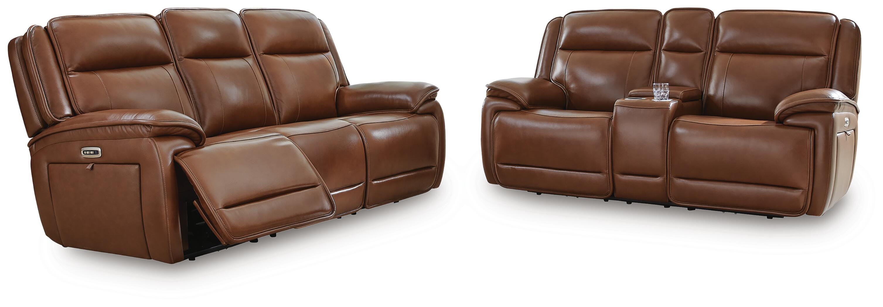 Healy Pier Dual Power Leather Reclining Sofa and Loveseat