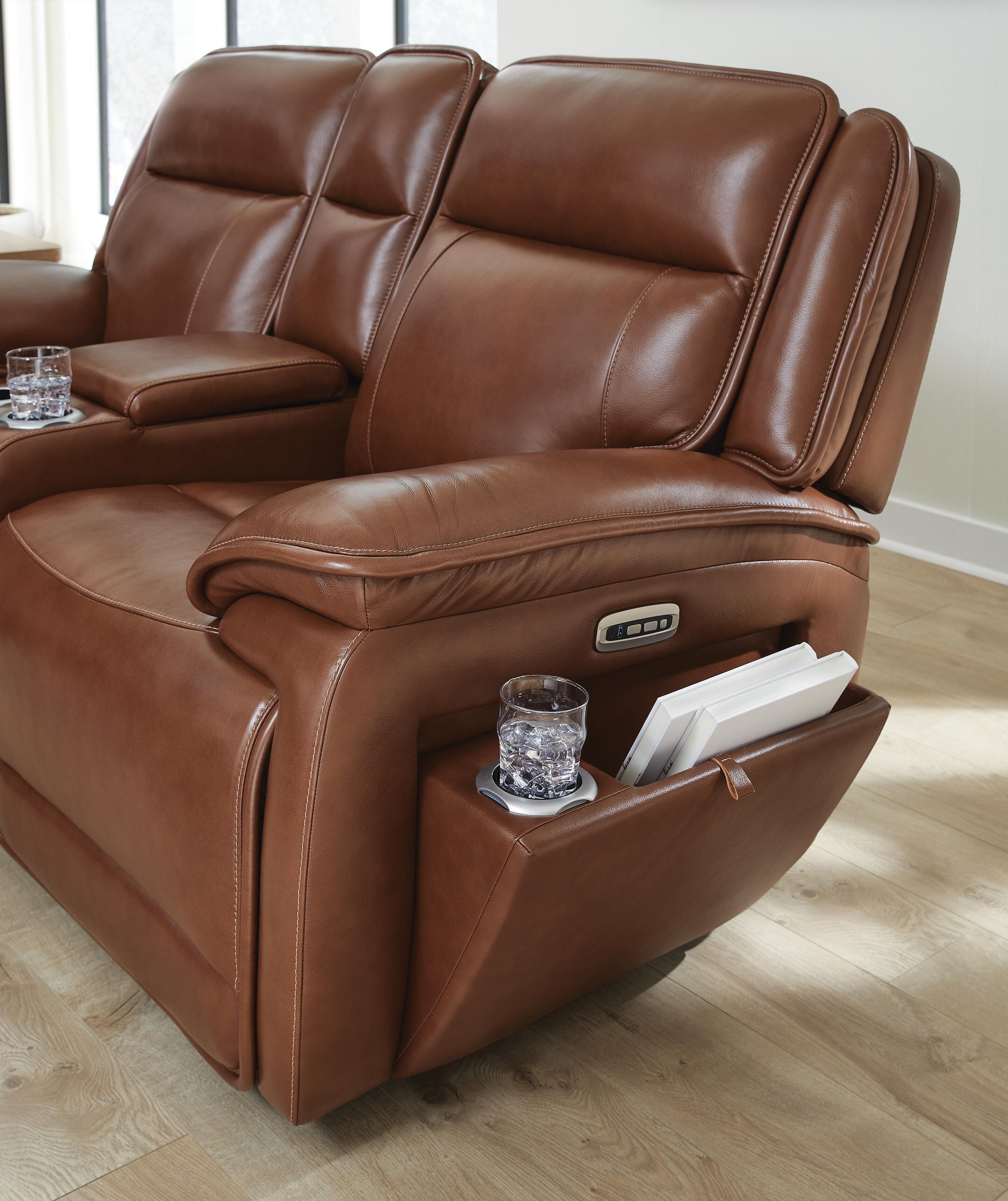 Healy Pier Dual Power Leather Reclining Sofa and Loveseat