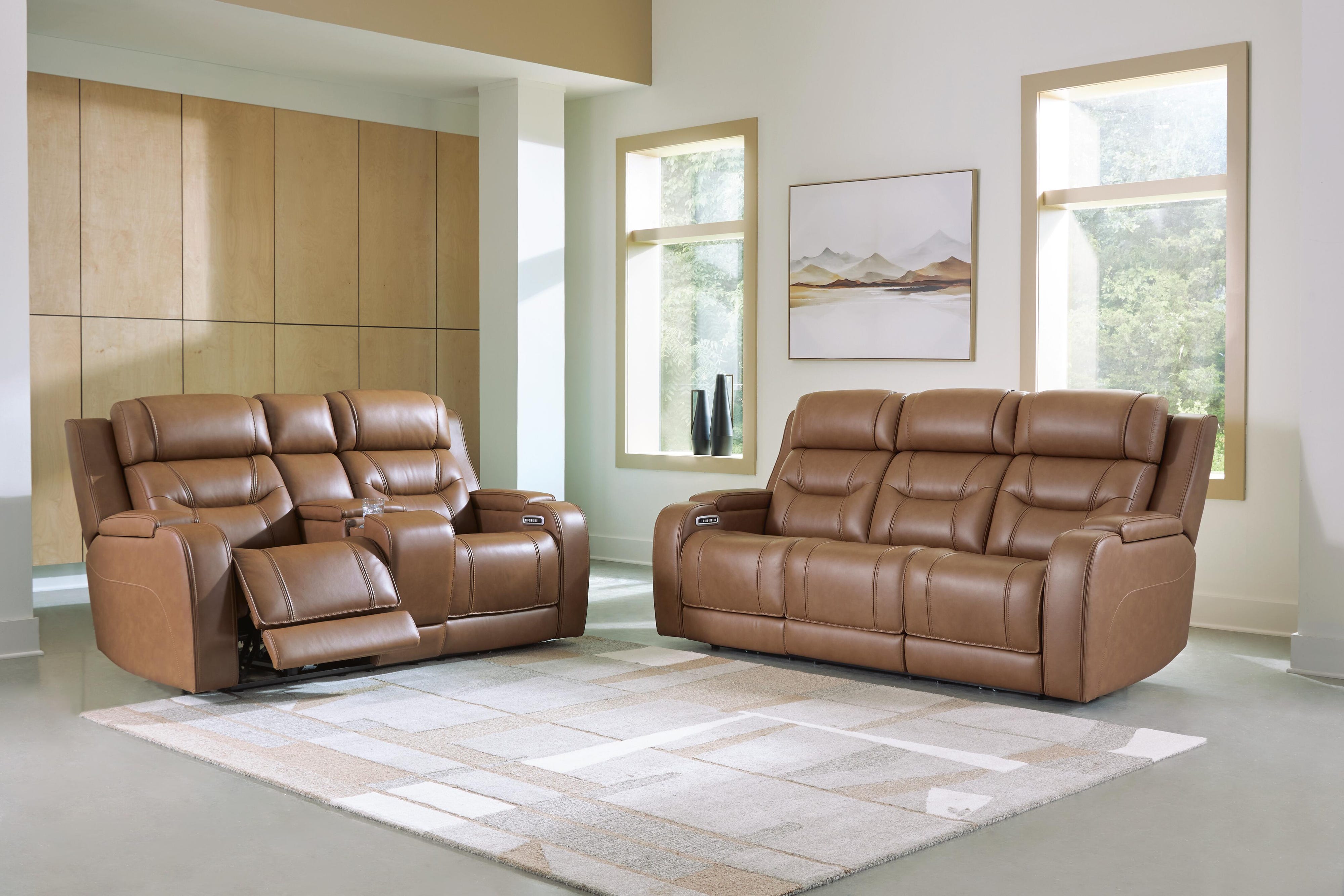 Knightington Power Reclining Sofa and Loveseat with Audio