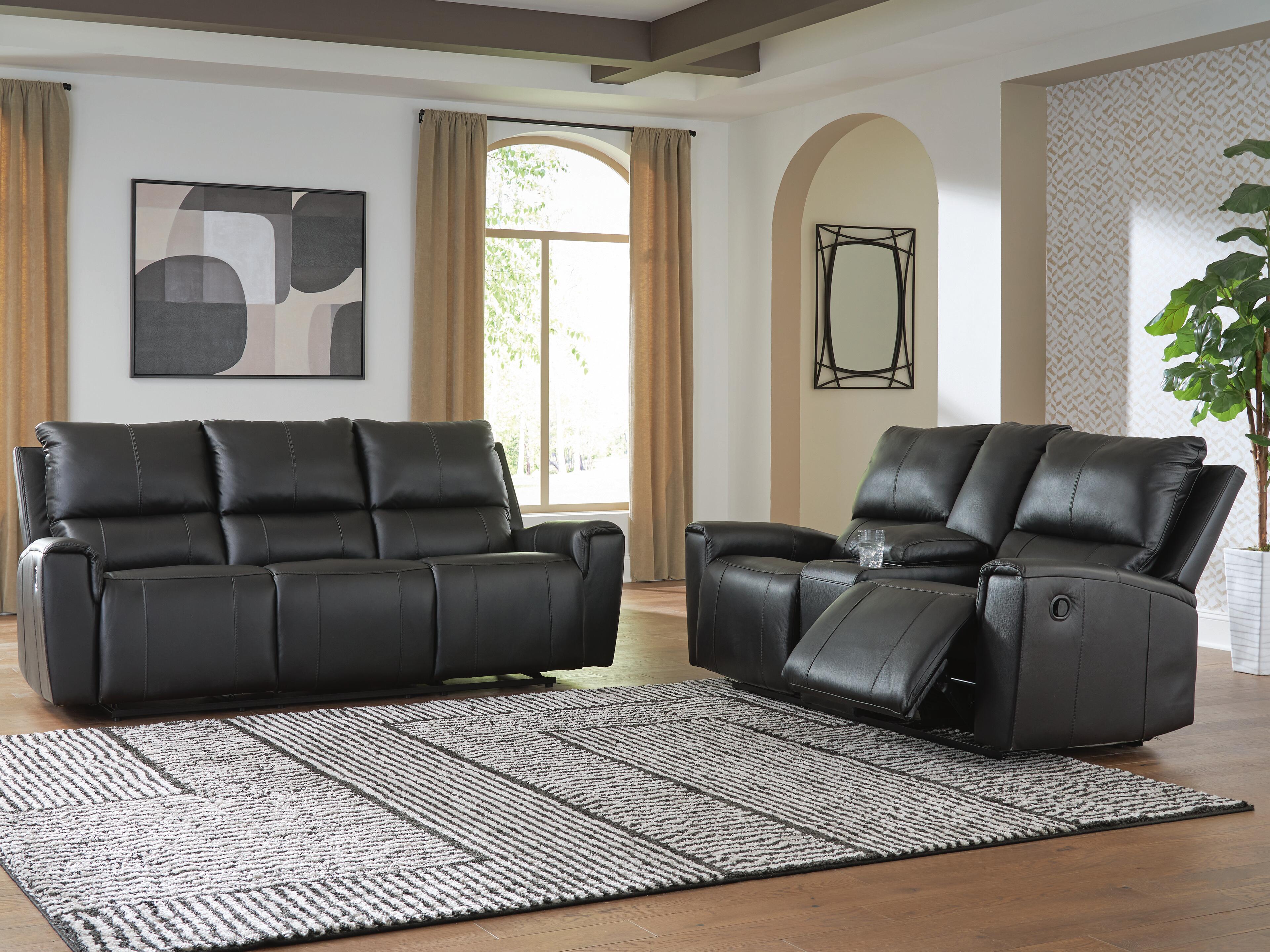 Glossmore Danemere Manual Reclining Leather Sofa and Loveseat Set