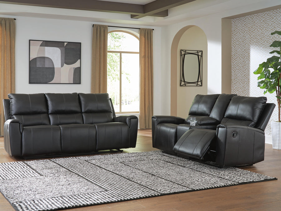 Glossmore Danemere Manual Reclining Leather Sofa and Loveseat Set