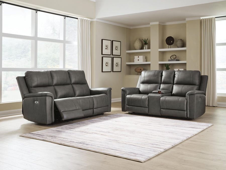 Bleckley Beryton Leather Dual Power Reclining Sofa and Loveseat Set
