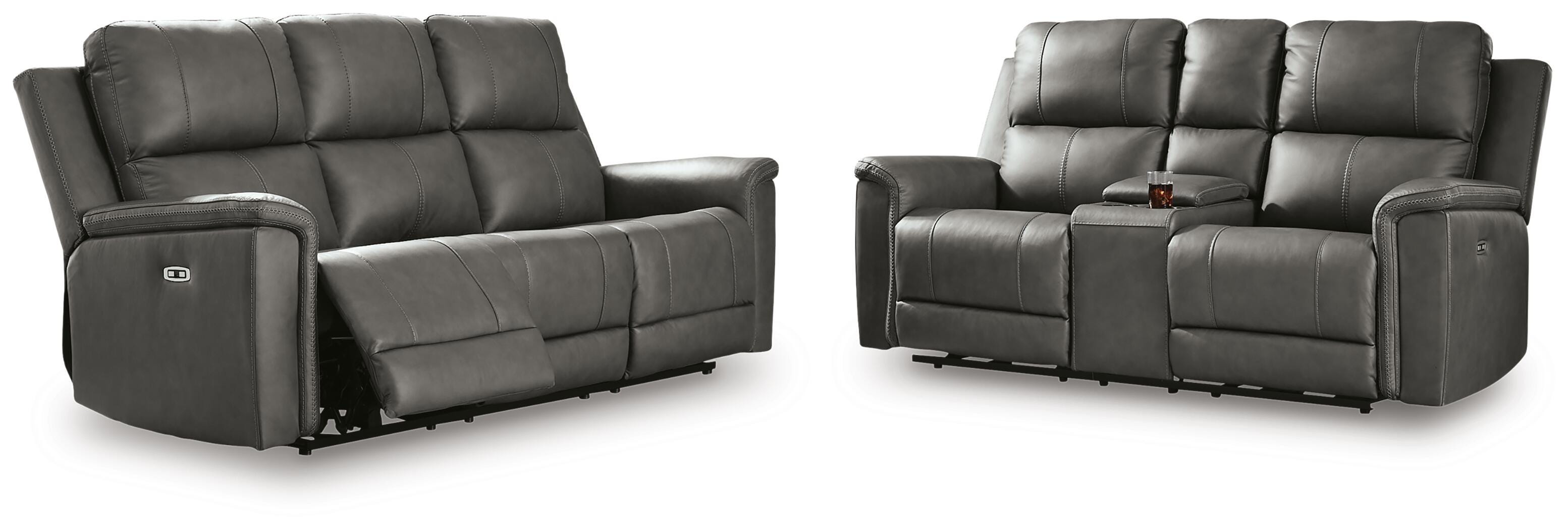 Bleckley Beryton Leather Dual Power Reclining Sofa and Loveseat Set