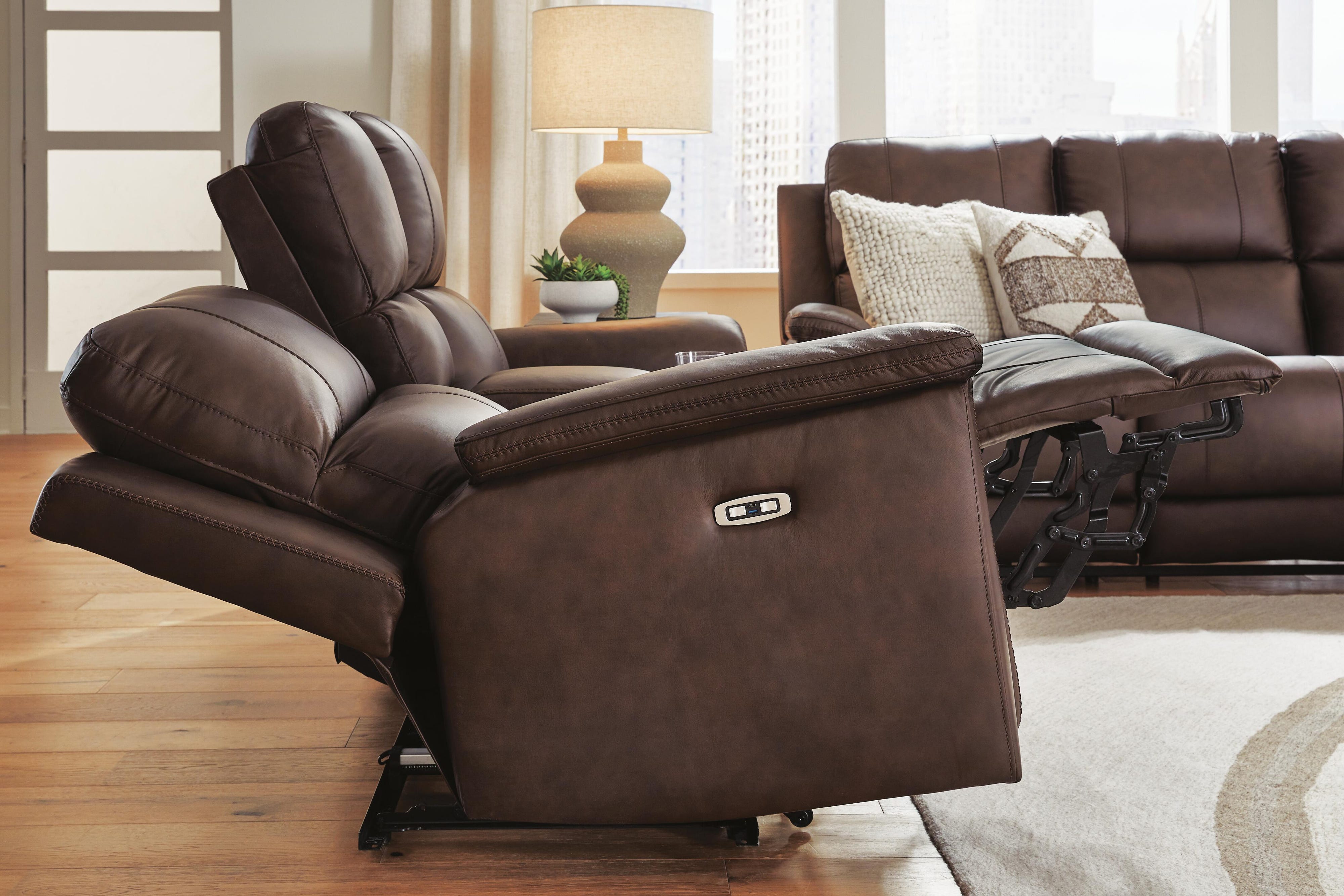 Bleckley Beryton Leather Dual Power Reclining Sofa and Loveseat Set