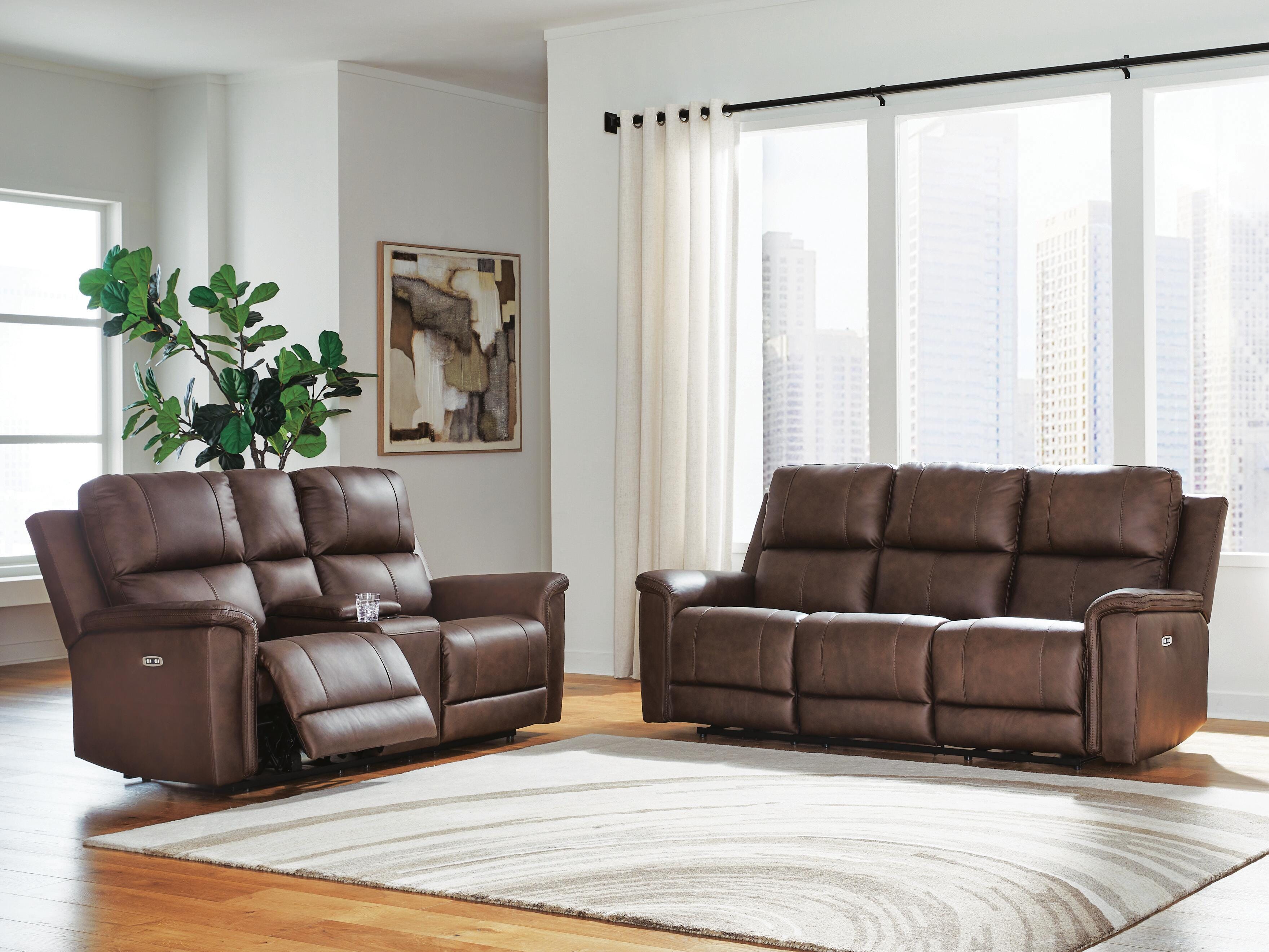 Bleckley Beryton Leather Dual Power Reclining Sofa and Loveseat Set