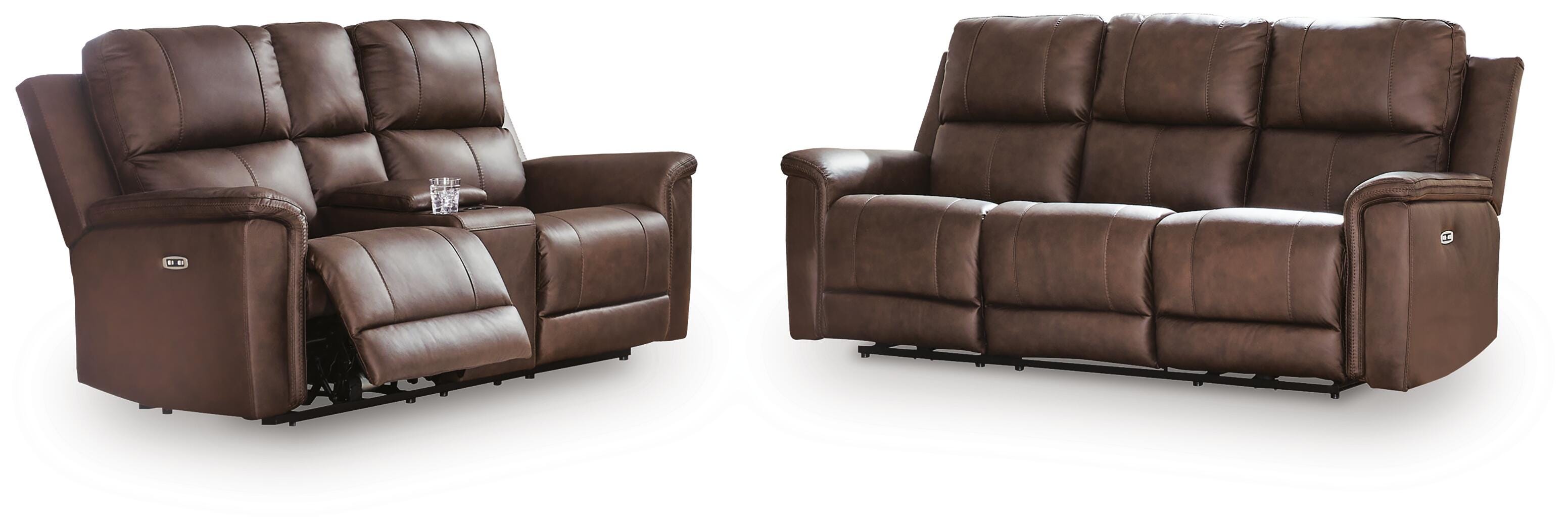 Bleckley Beryton Leather Dual Power Reclining Sofa and Loveseat Set