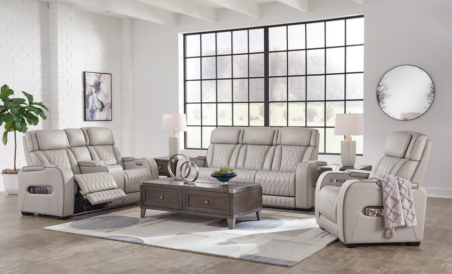 Boyington Dual Power Leather Sofa, Loveseat and Recliner