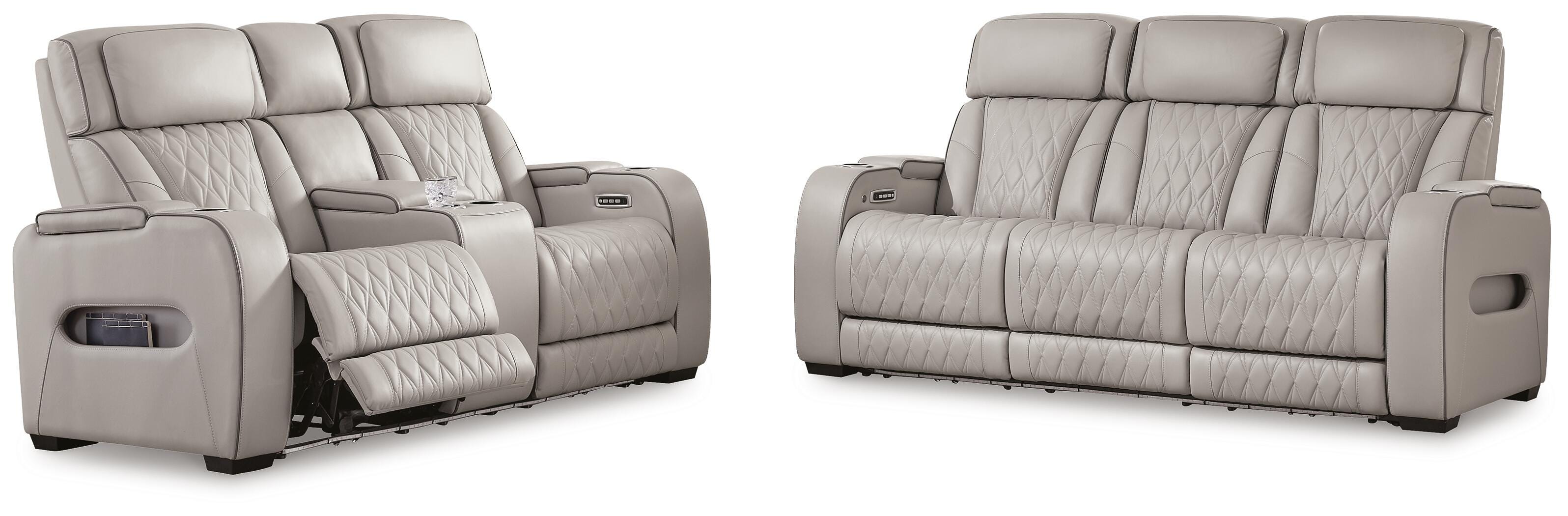 Boyington Dual Power Leather Sofa, Loveseat and Recliner