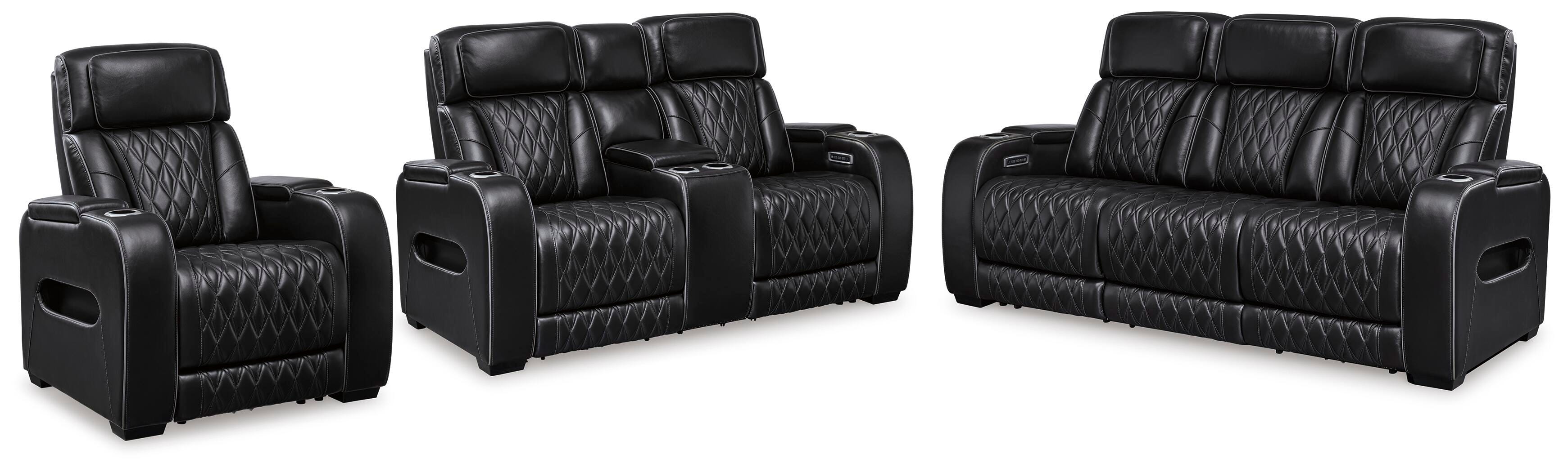 Boyington Dual Power Leather Sofa, Loveseat and Recliner