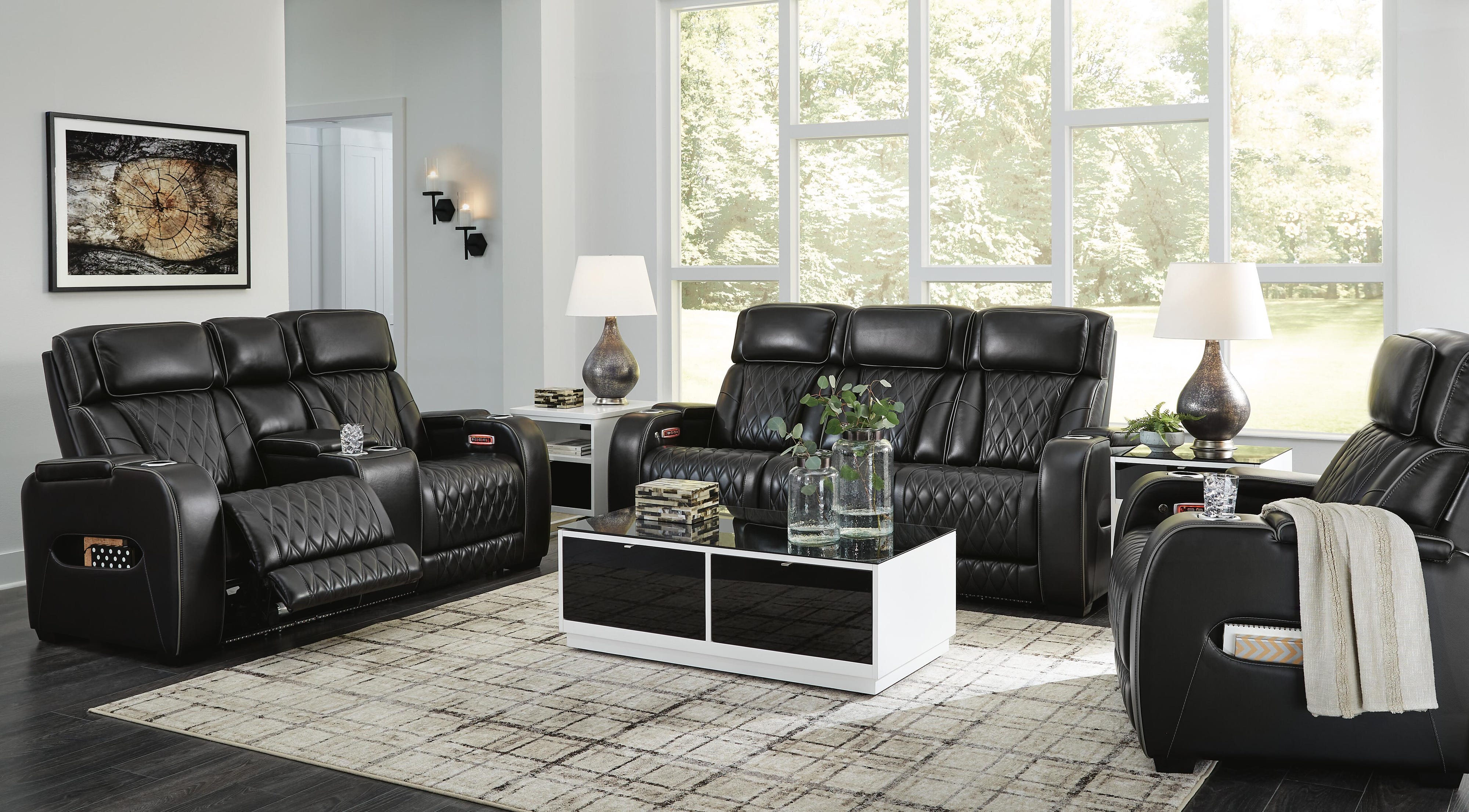 Boyington Dual Power Leather Sofa, Loveseat and Recliner