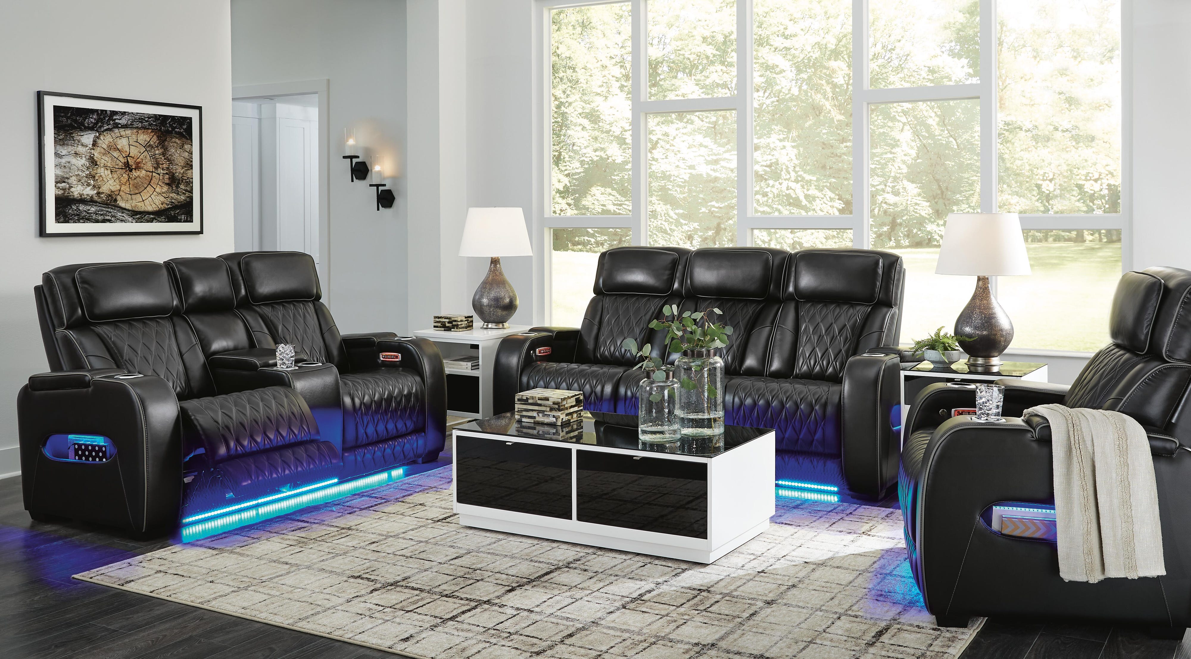 Boyington Dual Power Leather Sofa, Loveseat and Recliner