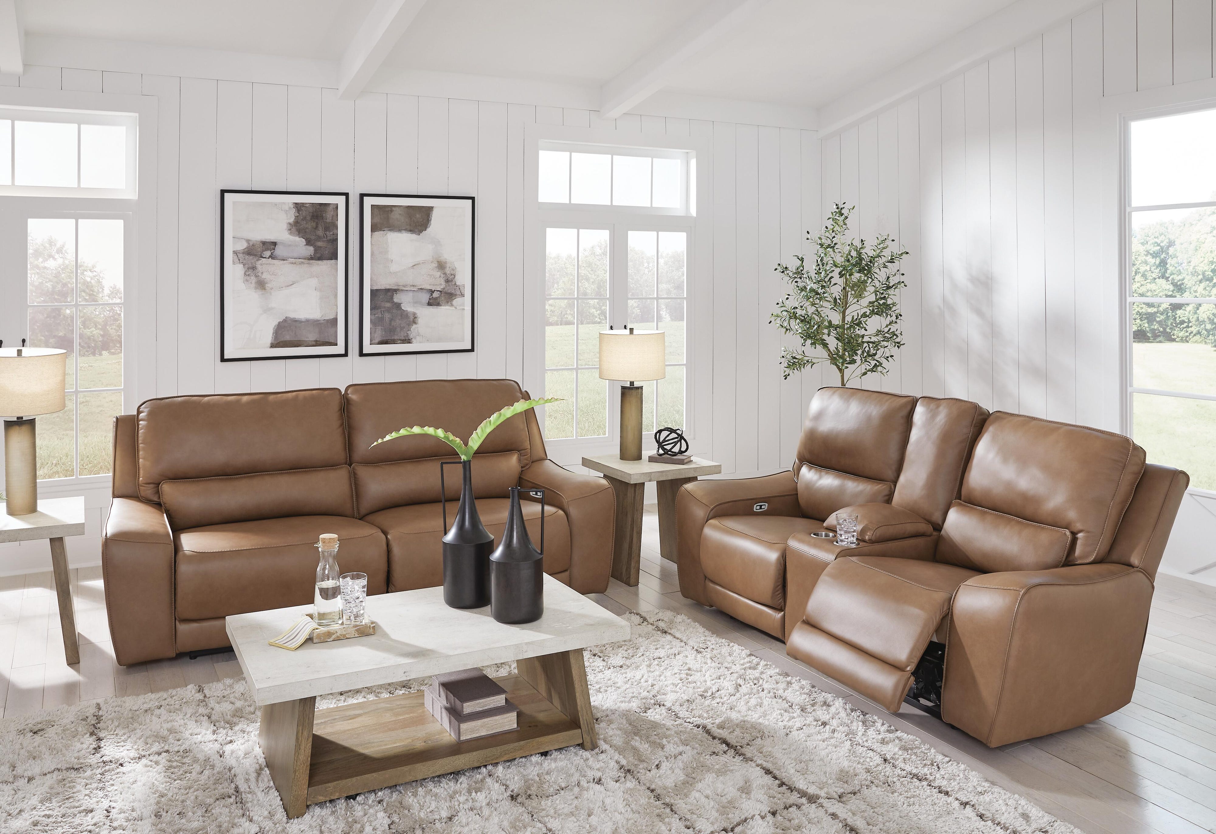 DeepWakes Silverbrooke Dual Power Leather Reclining Sofa and Loveseat