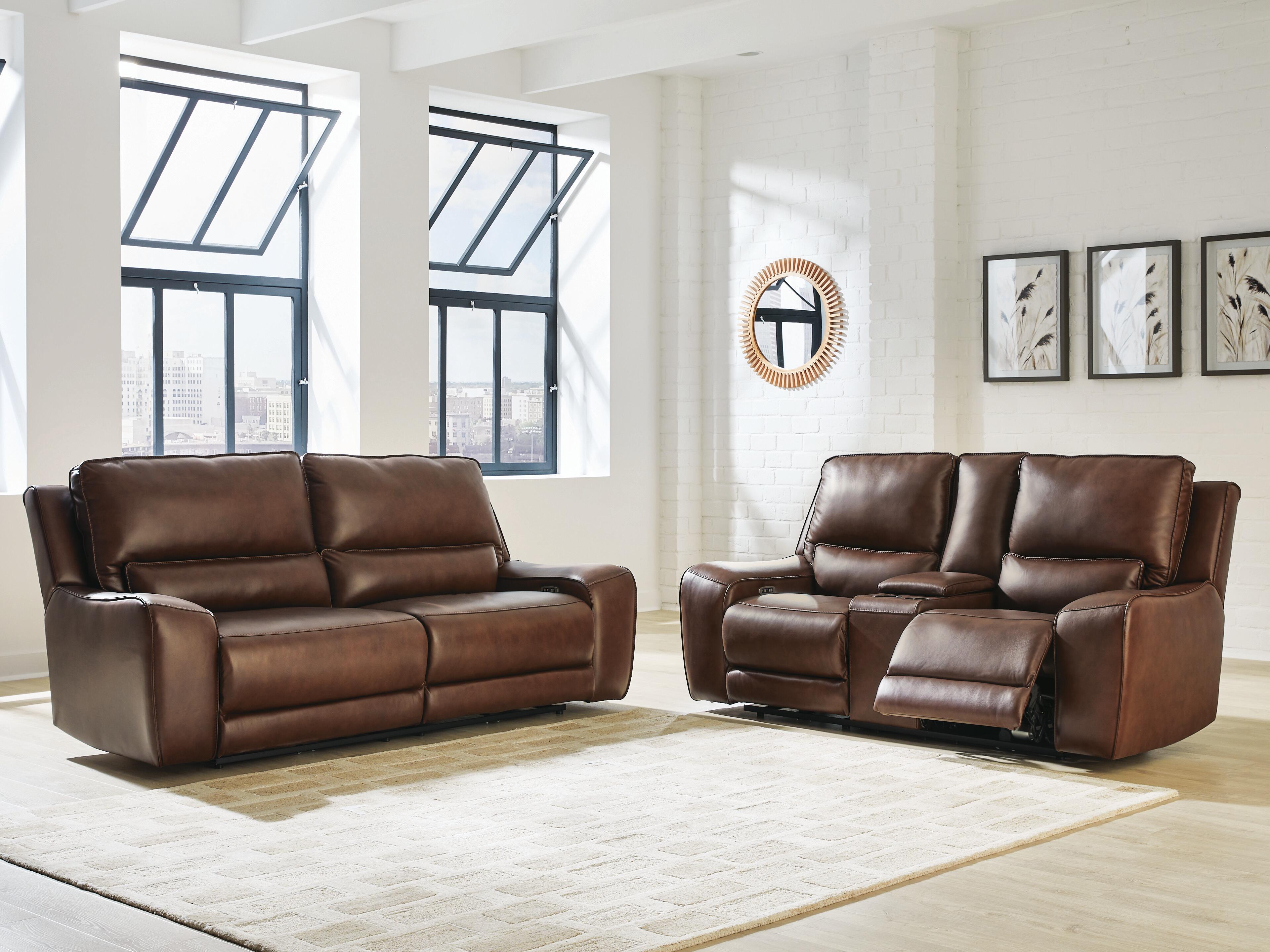 DeepWakes Silverbrooke Dual Power Leather Reclining Sofa and Loveseat