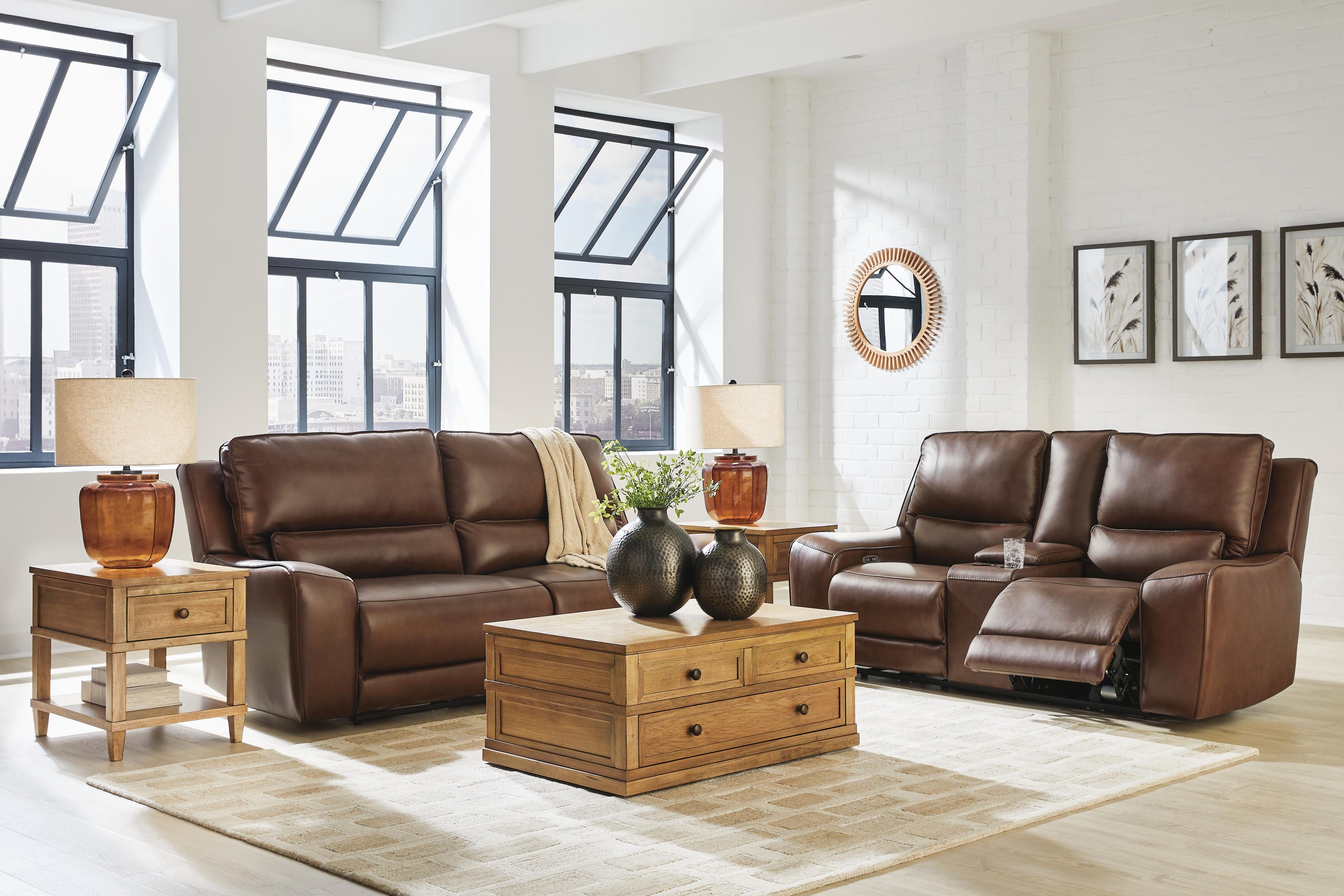 DeepWakes Silverbrooke Dual Power Leather Reclining Sofa and Loveseat