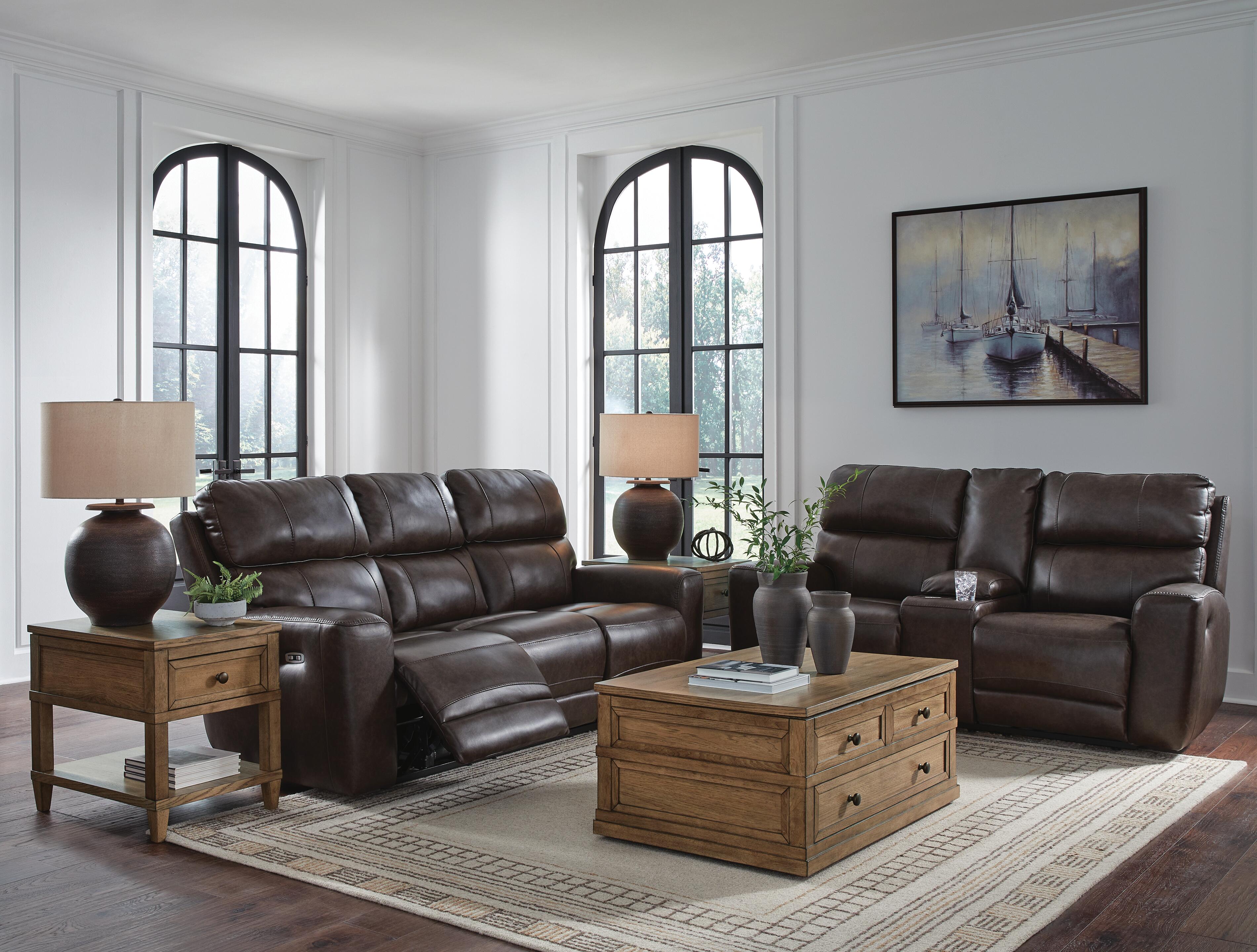 Crossplex Beadel Dual Power Leather Reclining Sofa and Loveseat